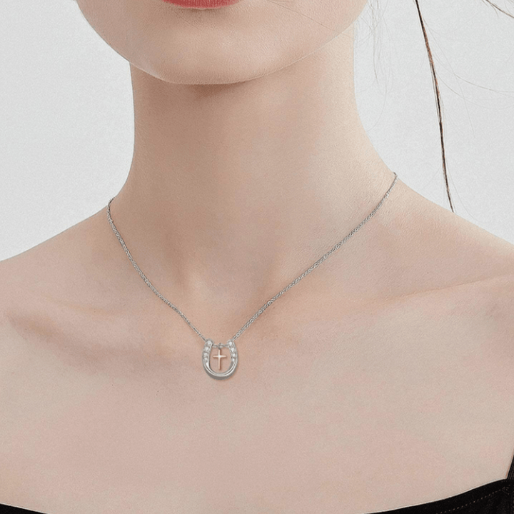 Christian Art Minimalist Style Hollow Horseshoe Cross Pendant Necklace - image 3