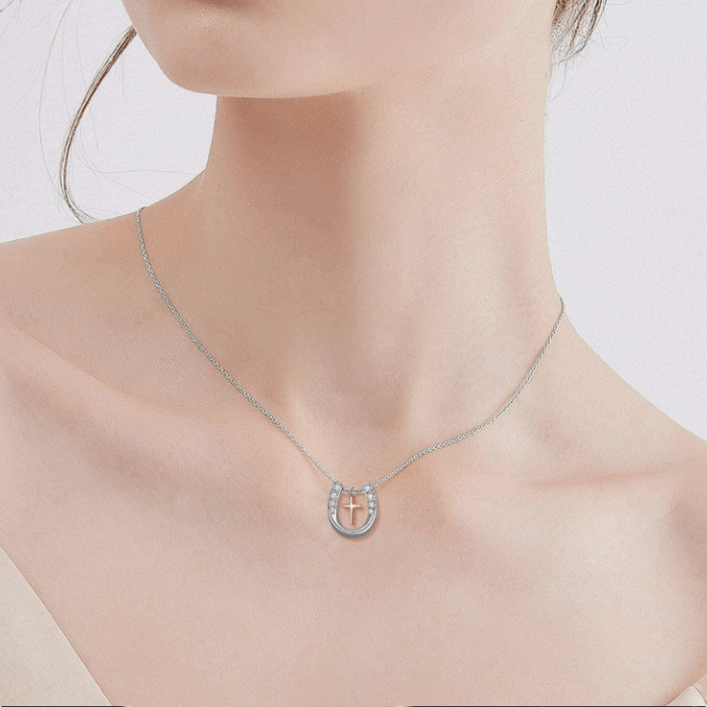 Christian Art Minimalist Style Hollow Horseshoe Cross Pendant Necklace - image 4