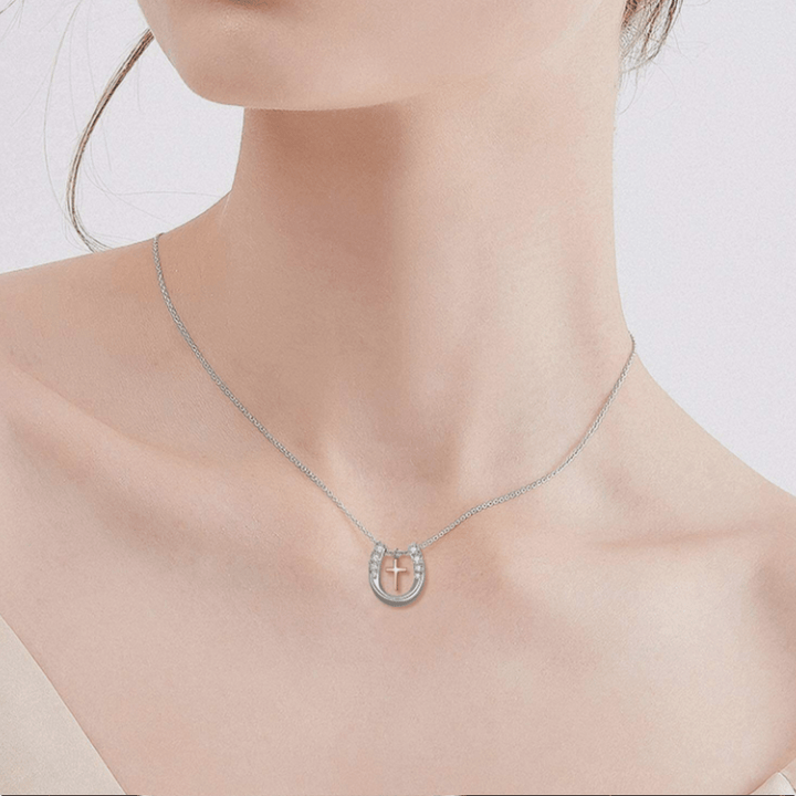 Christian Art Minimalist Style Hollow Horseshoe Cross Pendant Necklace - image 4