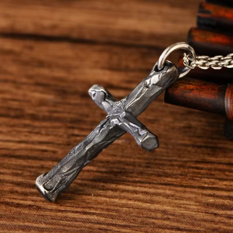 Minimalist Style Heavy Metal Cracked Cross Necklace - image 4