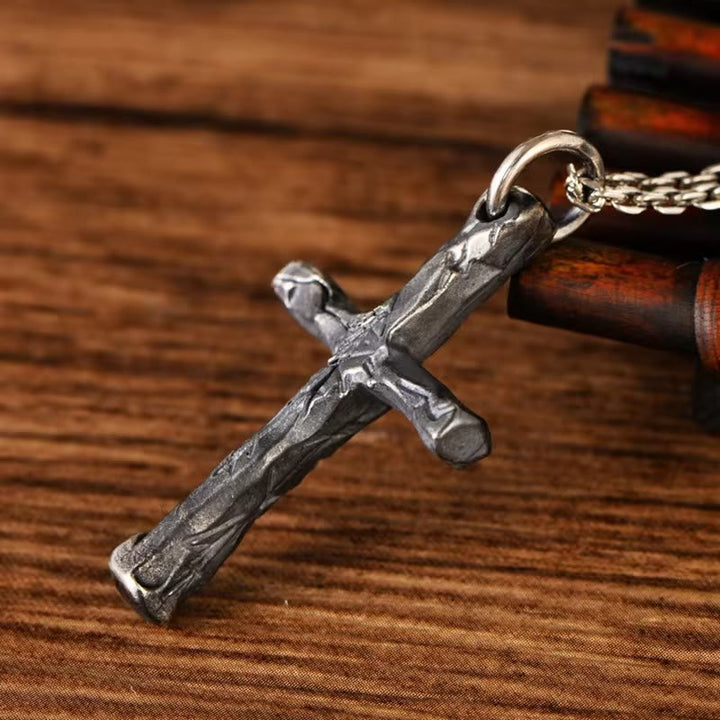 Minimalist Style Heavy Metal Cracked Cross Necklace - image 4