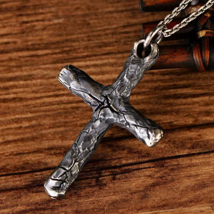 Minimalist Style Heavy Metal Cracked Cross Necklace - image 3