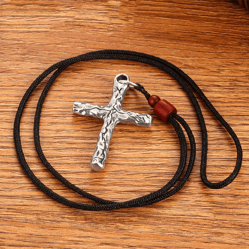 Minimalist Style Heavy Metal Cracked Cross Necklace - Metallic - image 2