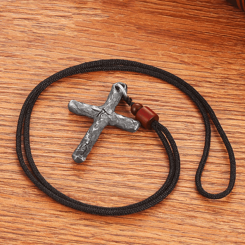Minimalist Style Heavy Metal Cracked Cross Necklace - Black - image 1