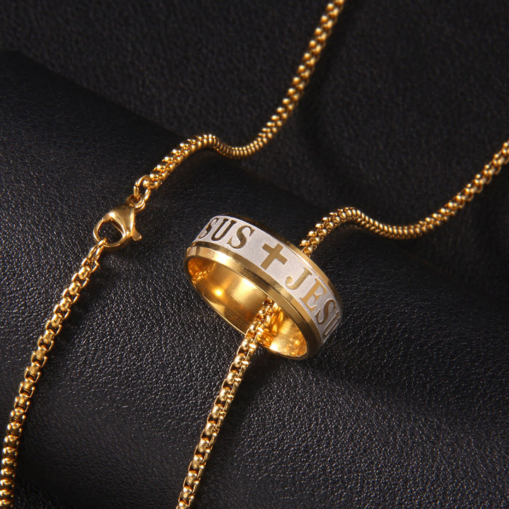 Christian Art Combination Style Laser Engraving "JESUS" Ring & Chain Necklace - image 4