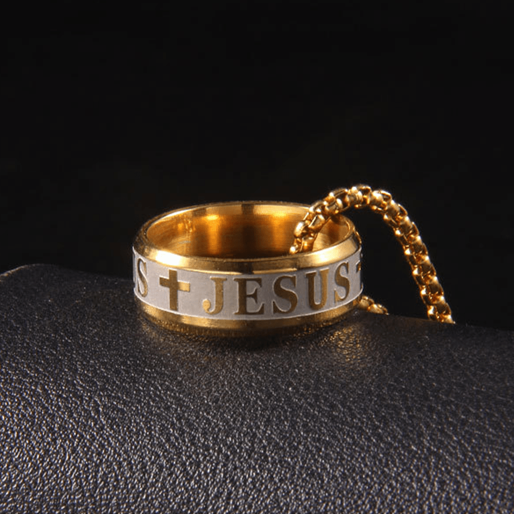 Christian Art Combination Style Laser Engraving "JESUS" Ring & Chain Necklace - image 5