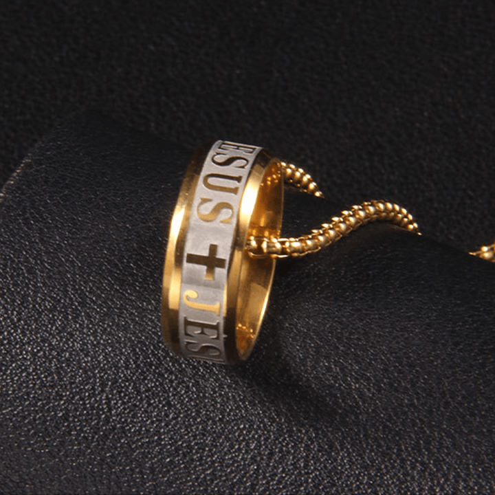 Christian Art Combination Style Laser Engraving "JESUS" Ring & Chain Necklace - image 6