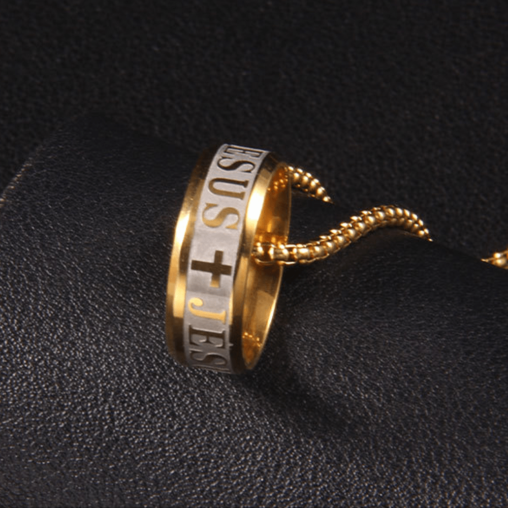 Christian Art Combination Style Laser Engraving "JESUS" Ring & Chain Necklace - image 5