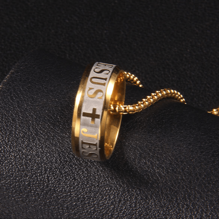 Christian Art Combination Style Laser Engraving "JESUS" Ring & Chain Necklace - image 5