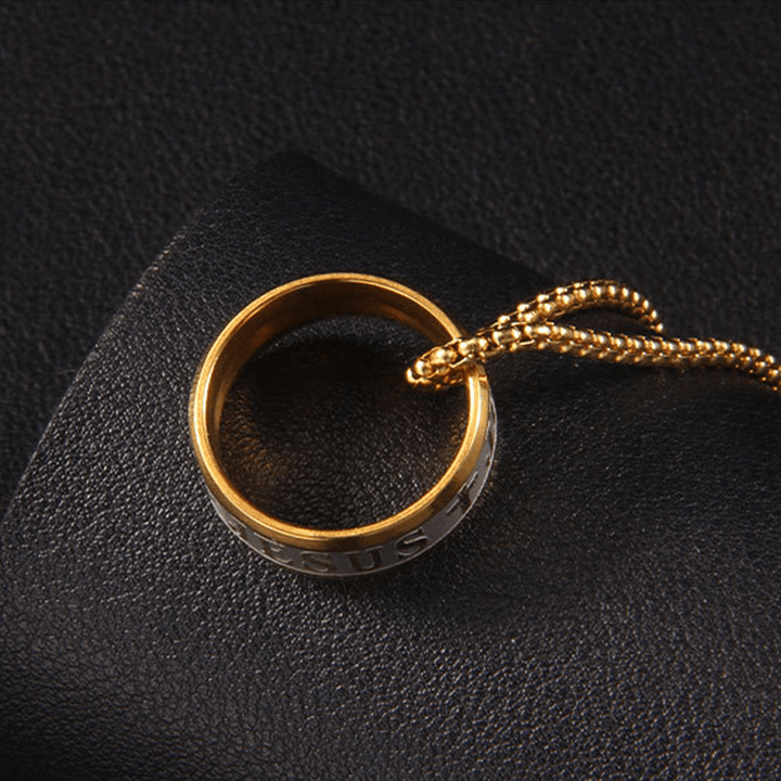 Christian Art Combination Style Laser Engraving "JESUS" Ring & Chain Necklace - image 6