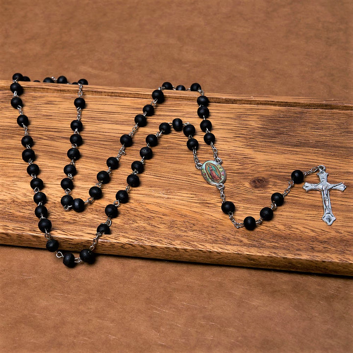 Our Lady of Guadalupe & Crucifix of 6 mm Round Multicolor Wood Alloy Chain Rosary - image 7