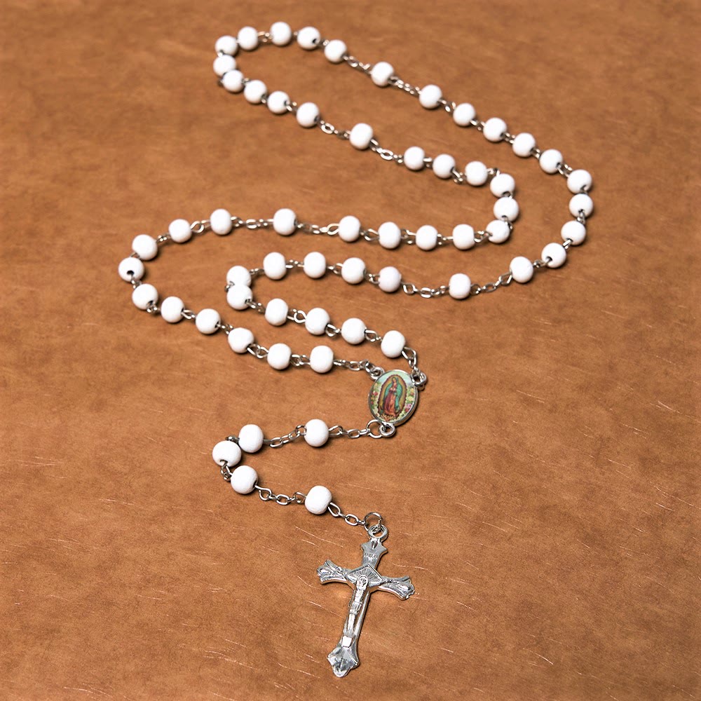 Our Lady of Guadalupe & Crucifix of 6 mm Round Multicolor Wood Alloy Chain Rosary - image 6