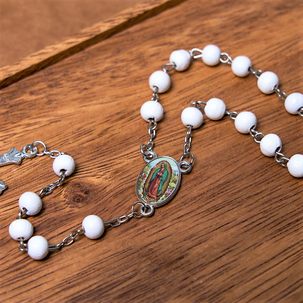 Our Lady of Guadalupe & Crucifix of 6 mm Round Multicolor Wood Alloy Chain Rosary - image 4