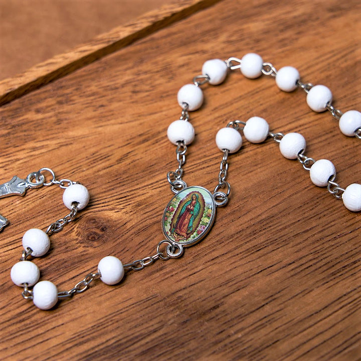 Our Lady of Guadalupe & Crucifix of 6 mm Round Multicolor Wood Alloy Chain Rosary - image 4