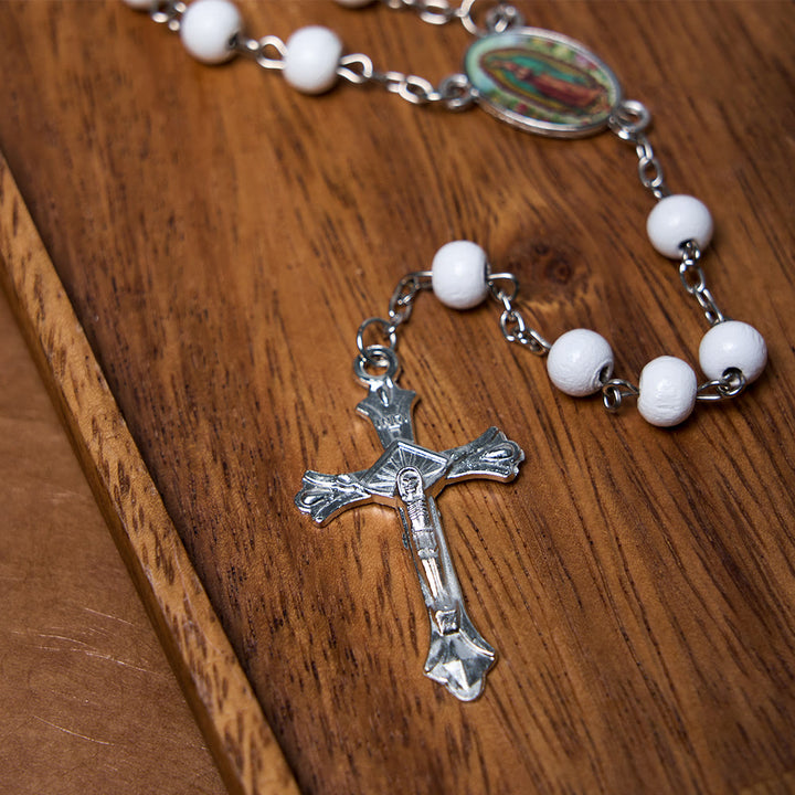 Our Lady of Guadalupe & Crucifix of 6 mm Round Multicolor Wood Alloy Chain Rosary - image 4
