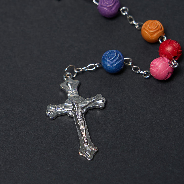 Our Lady of Guadalupe & Crucifix of 8 mm Rose Multicolor Resin Alloy Chain Rosary - image 12