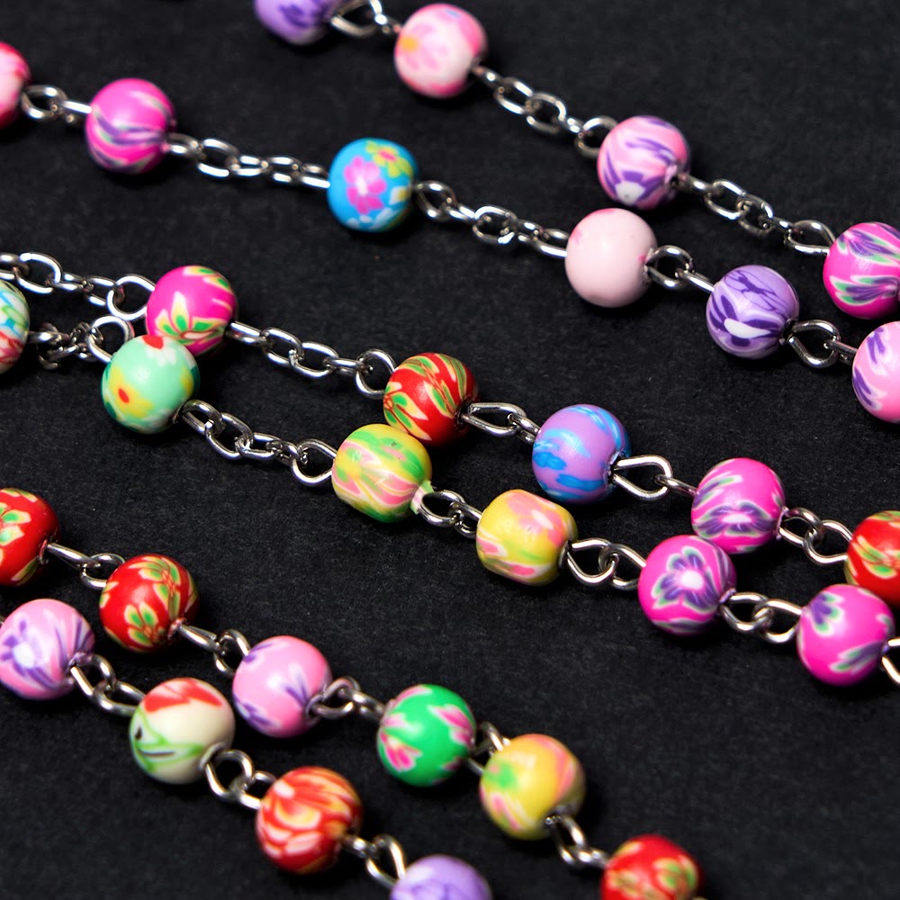 Our Lady of Guadalupe & Crucifix of 6 mm Round Multicolor Polymer Clay Alloy Chain Rosary - image 7