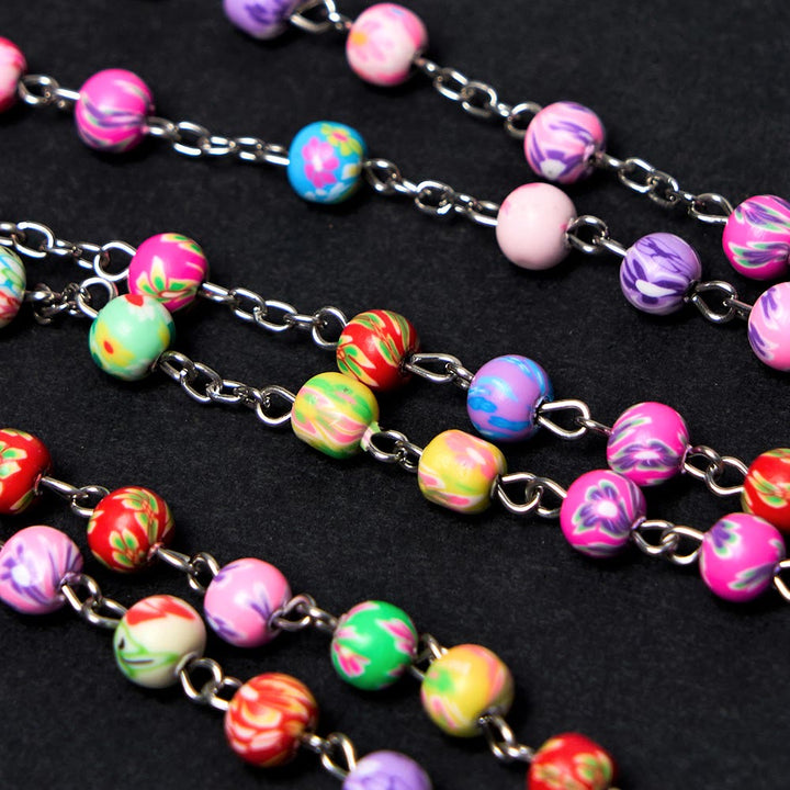 Our Lady of Guadalupe & Crucifix of 6 mm Round Multicolor Polymer Clay Alloy Chain Rosary - image 7