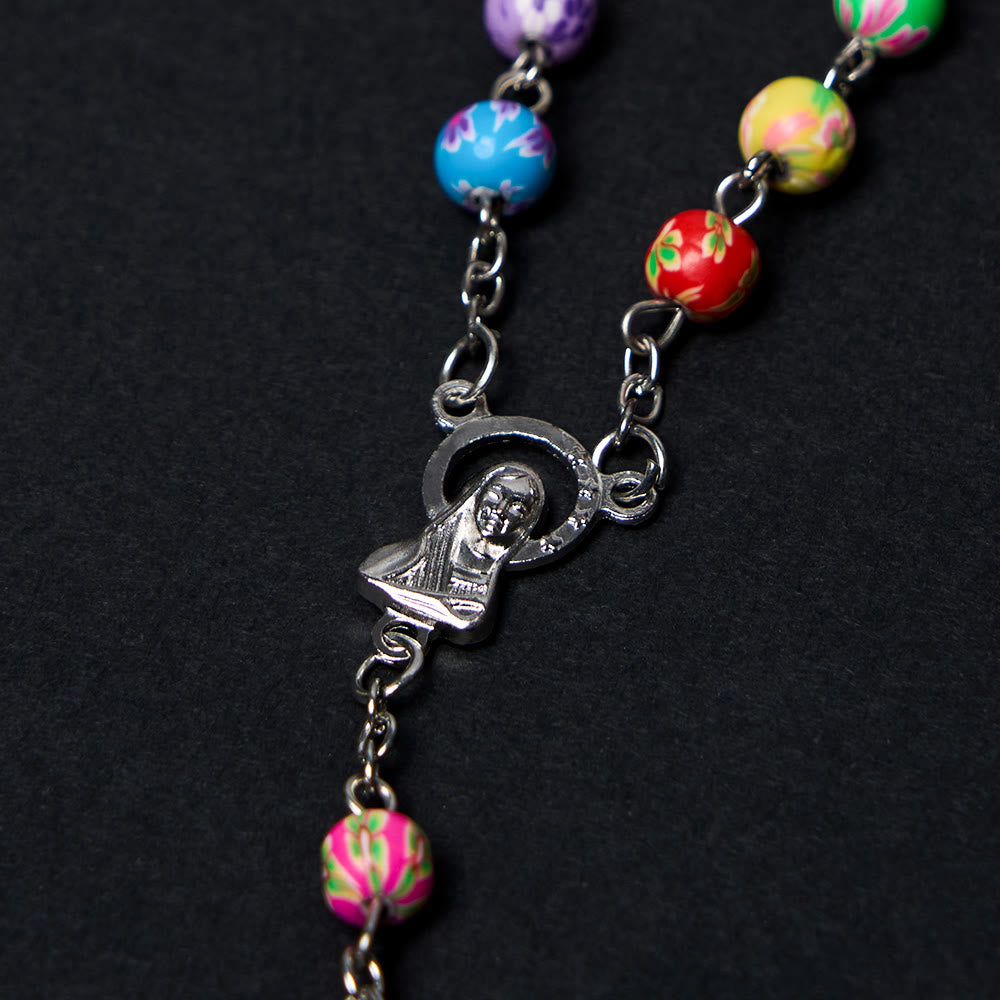 Our Lady of Guadalupe & Crucifix of 6 mm Round Multicolor Polymer Clay Alloy Chain Rosary - image 8