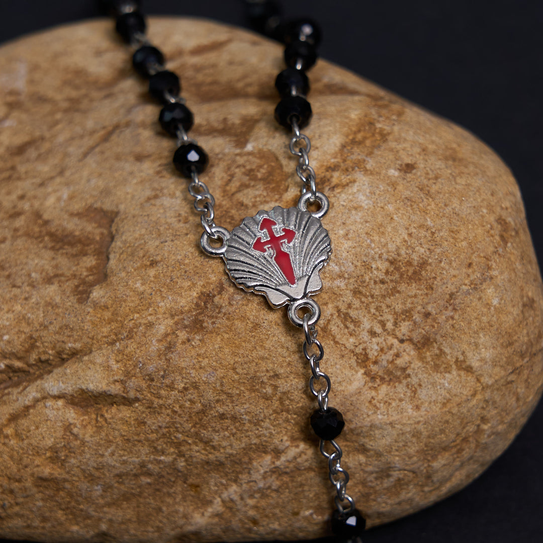 Crucifix of 6 mm Polyhedron Black Crystal Alloy Chain Rosary - image 7