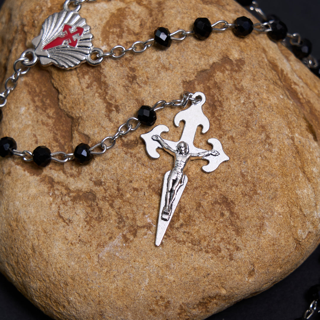 Crucifix of 6 mm Polyhedron Black Crystal Alloy Chain Rosary - image 6