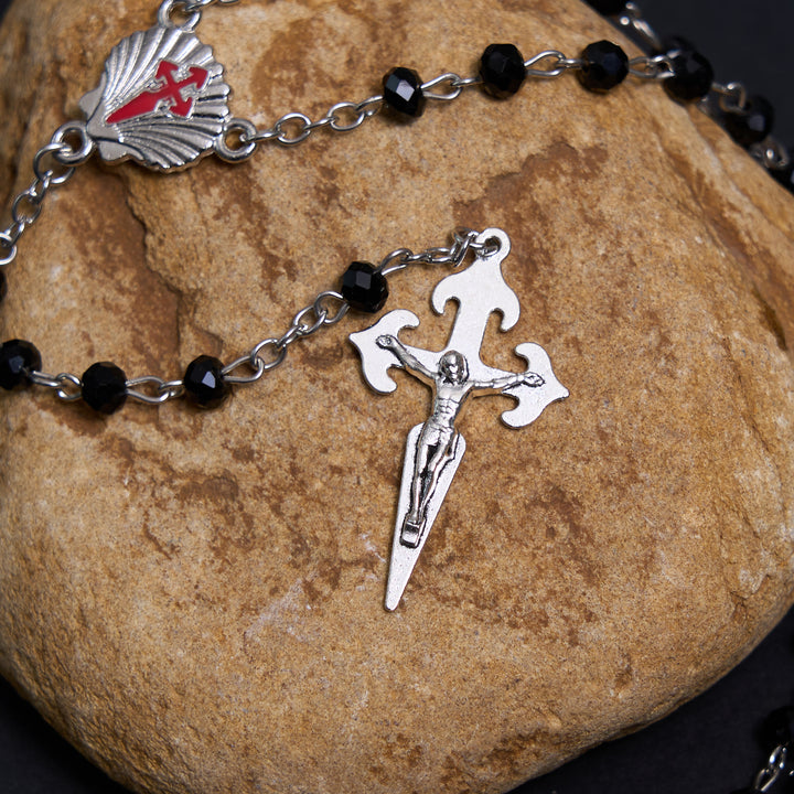 Crucifix of 6 mm Polyhedron Black Crystal Alloy Chain Rosary - image 6