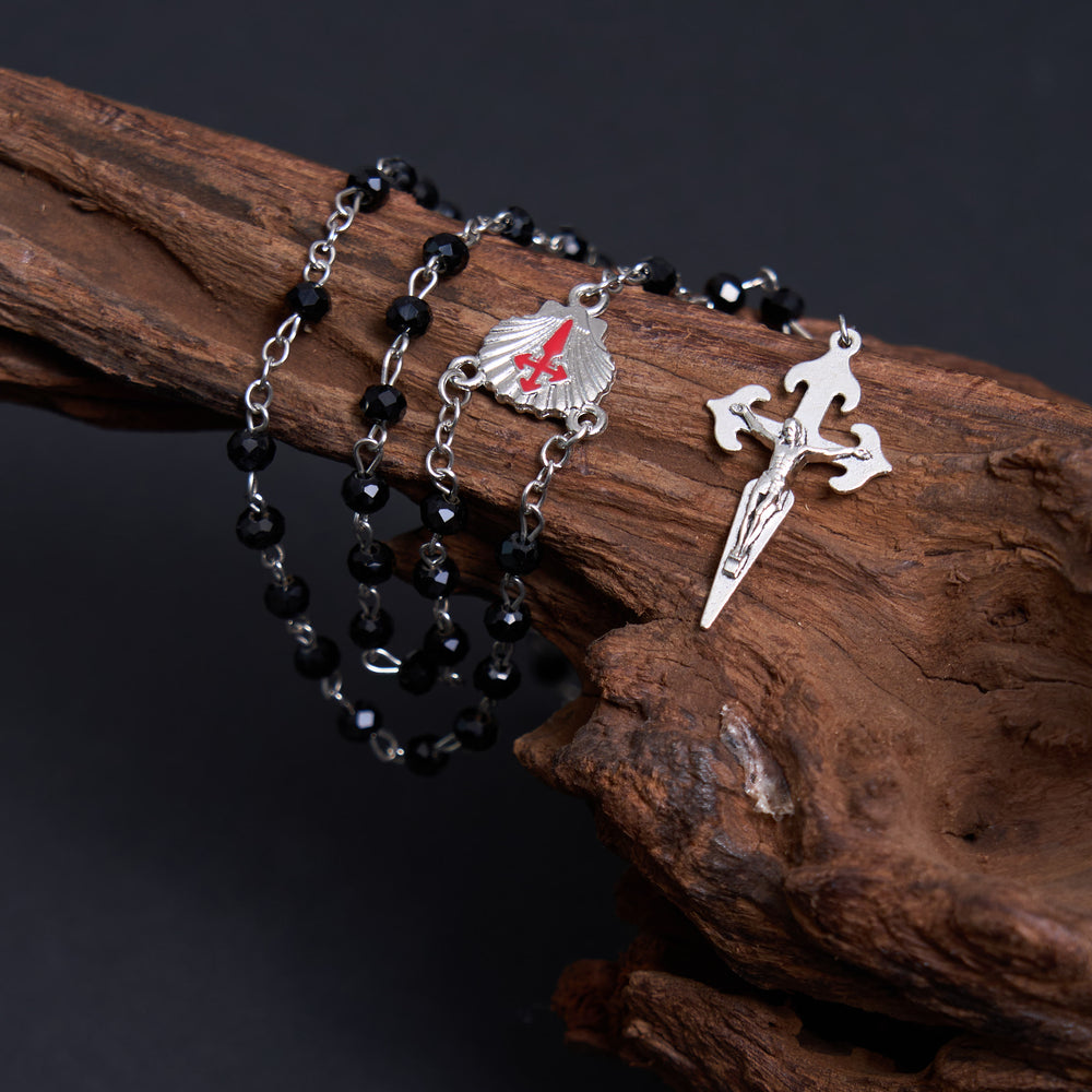 Crucifix of 6 mm Polyhedron Black Crystal Alloy Chain Rosary - image 2