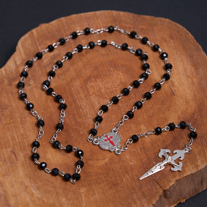 Crucifix of 6 mm Polyhedron Black Crystal Alloy Chain Rosary - Black - image 1