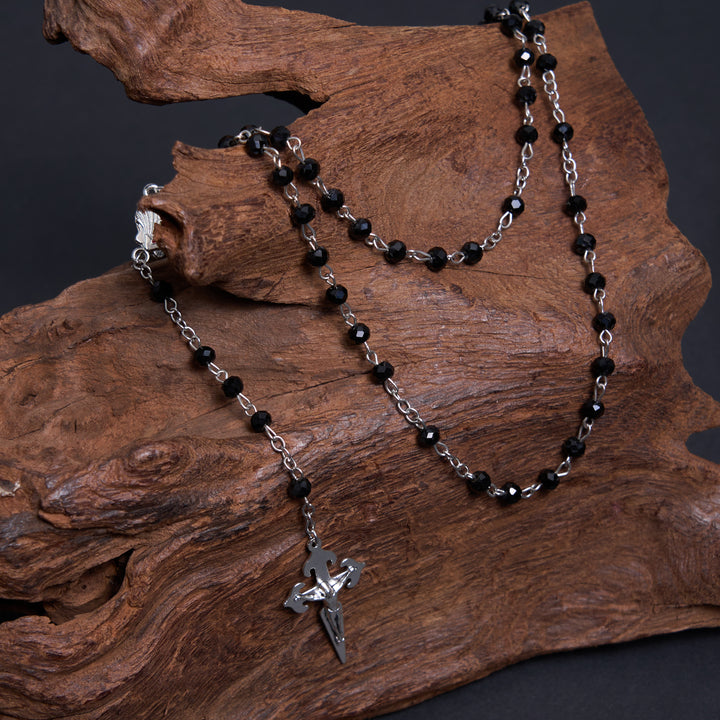 Crucifix of 6 mm Polyhedron Black Crystal Alloy Chain Rosary - image 4