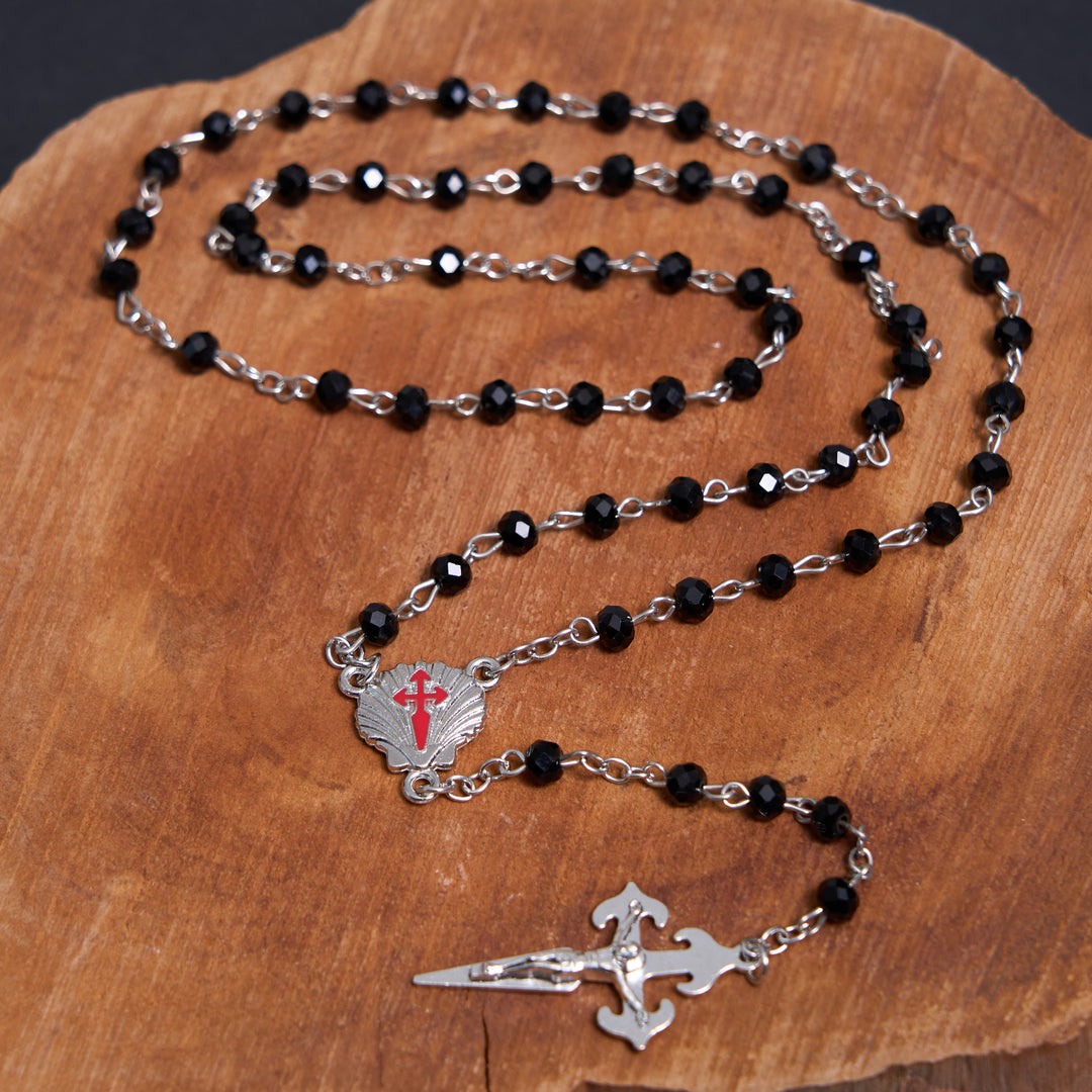 Crucifix of 6 mm Polyhedron Black Crystal Alloy Chain Rosary - image 5
