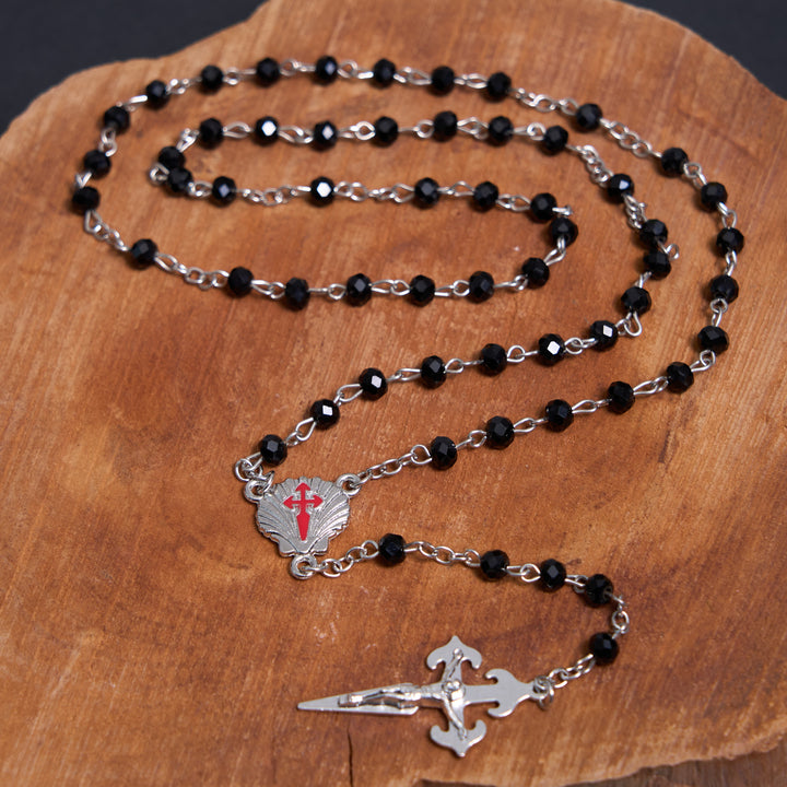 Crucifix of 6 mm Polyhedron Black Crystal Alloy Chain Rosary - image 5