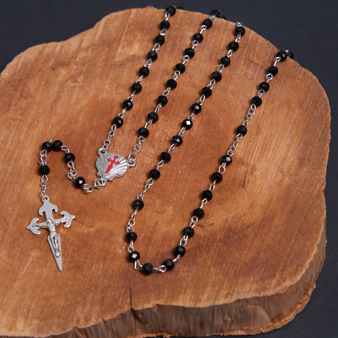 Crucifix of 6 mm Polyhedron Black Crystal Alloy Chain Rosary - image 3