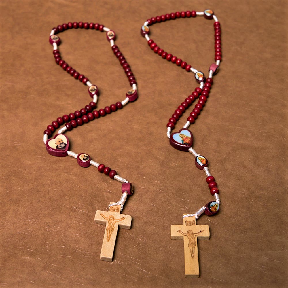 Wine Red Wooden Beads Cross Virgin Mary Hand Held Rosary - image 1