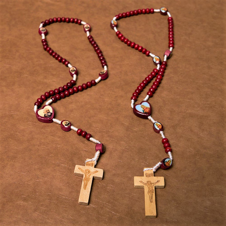 Wine Red Wooden Beads Cross Virgin Mary Hand Held Rosary - image 1