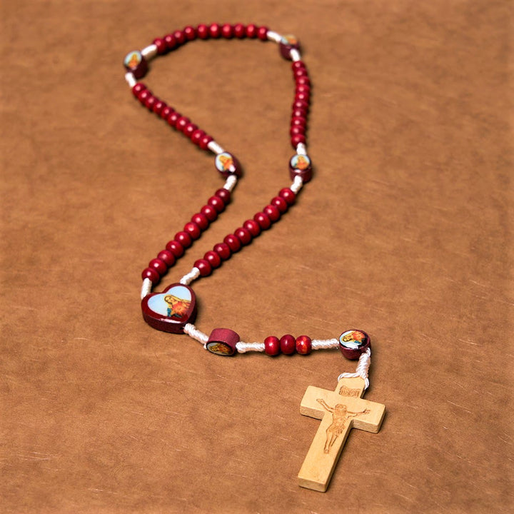 Wine Red Wooden Beads Cross Virgin Mary Hand Held Rosary - image 3