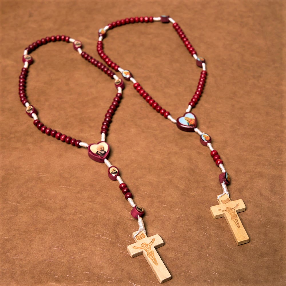 Wine Red Wooden Beads Cross Virgin Mary Hand Held Rosary - image 6