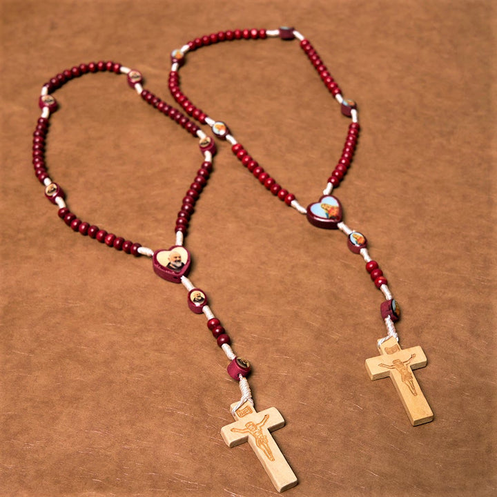 Wine Red Wooden Beads Cross Virgin Mary Hand Held Rosary - image 6