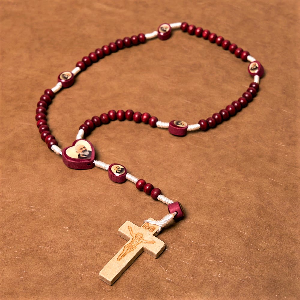 Wine Red Wooden Beads Cross Virgin Mary Hand Held Rosary - image 4