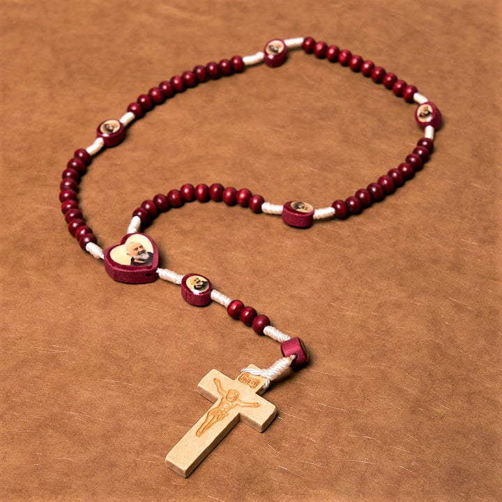 Wine Red Wooden Beads Cross Virgin Mary Hand Held Rosary - image 4