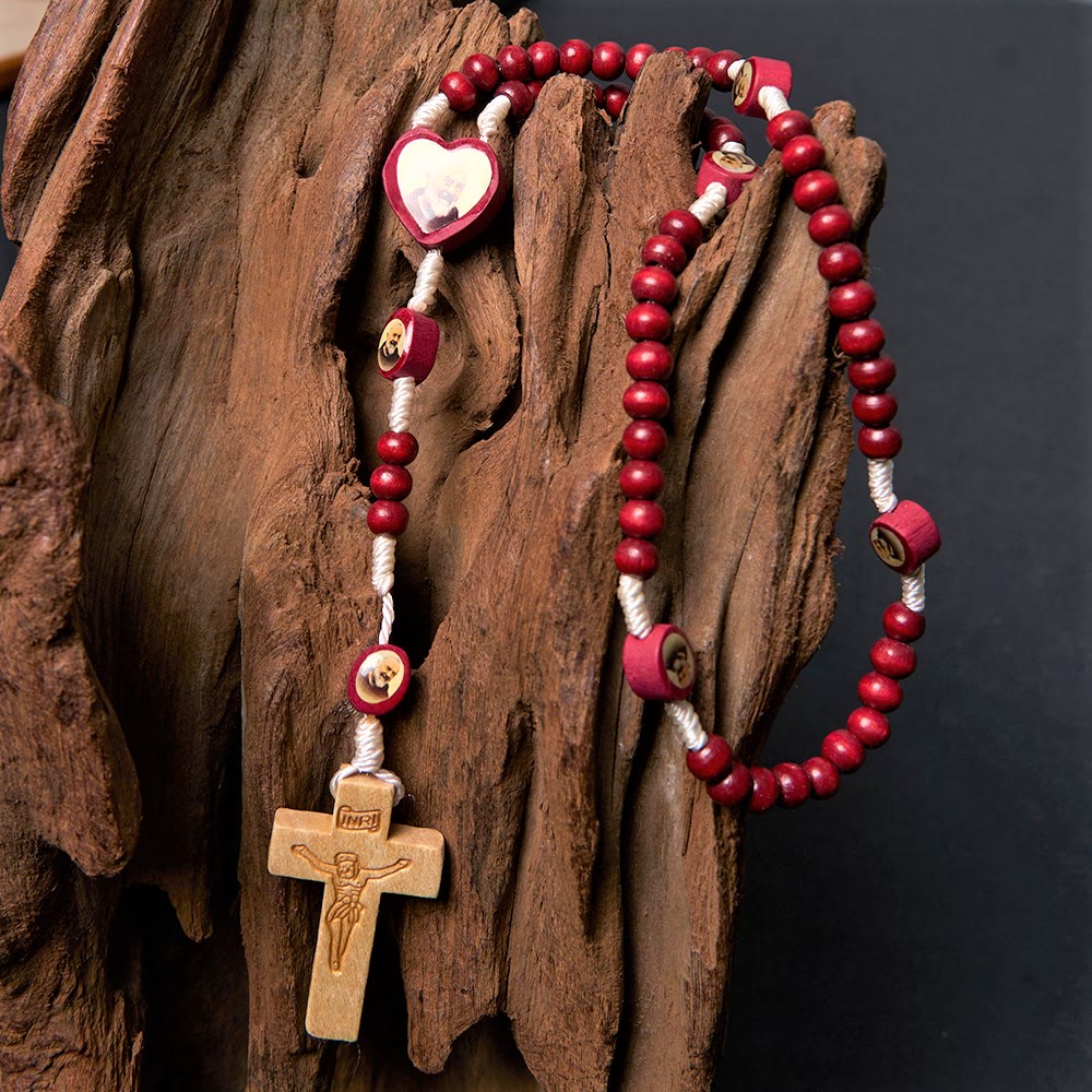 Wine Red Wooden Beads Cross Virgin Mary Hand Held Rosary - image 9