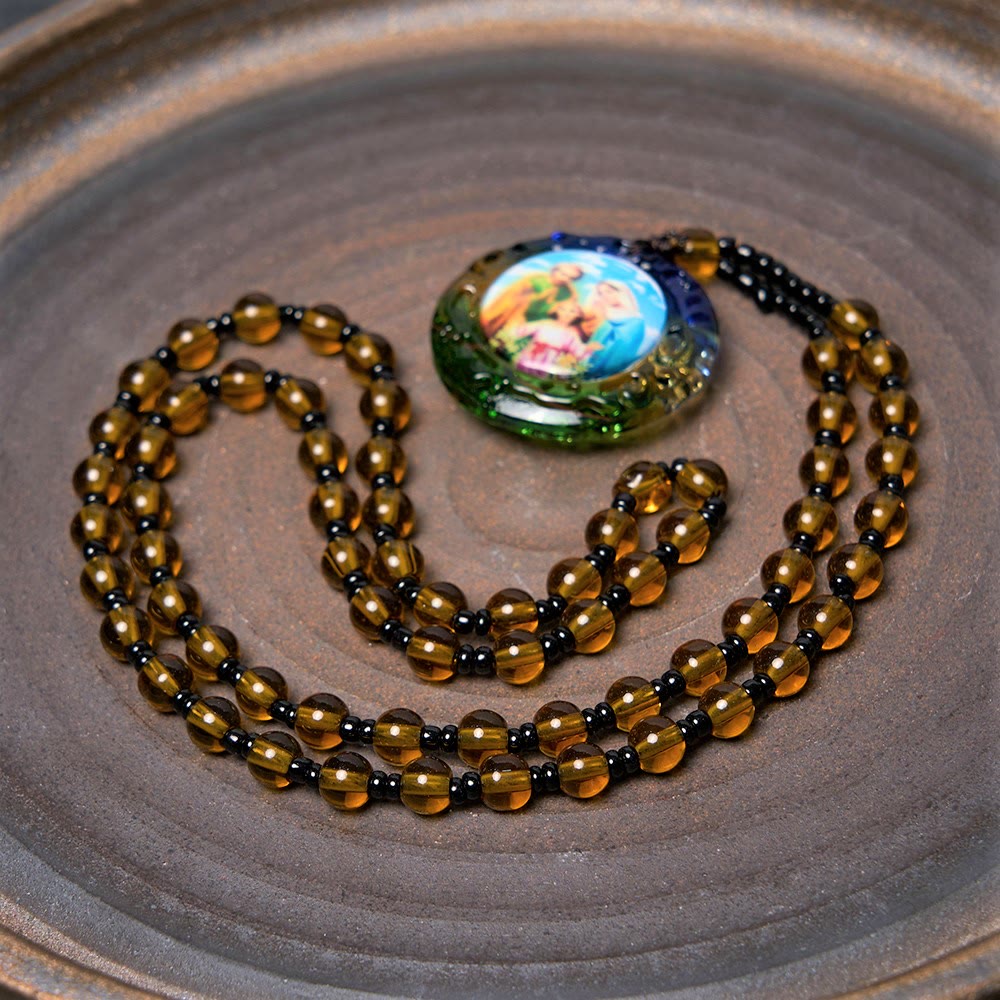 Christian Art the Holy Family Dark Brown Beads Necklace - image 2