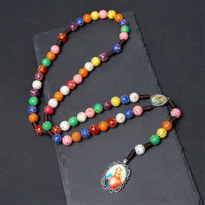 Our Lady of Mercy & Crucifix of 8 mm Round Multicolor Acrylic Nylon Cord Rosary - image 2