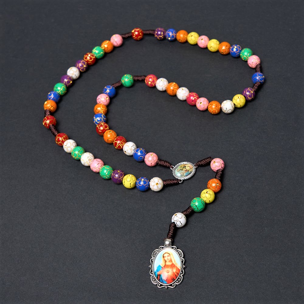 Our Lady of Mercy & Crucifix of 8 mm Round Multicolor Acrylic Nylon Cord Rosary - image 6