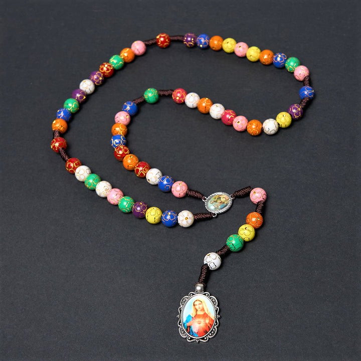 Our Lady of Mercy & Crucifix of 8 mm Round Multicolor Acrylic Nylon Cord Rosary - image 6