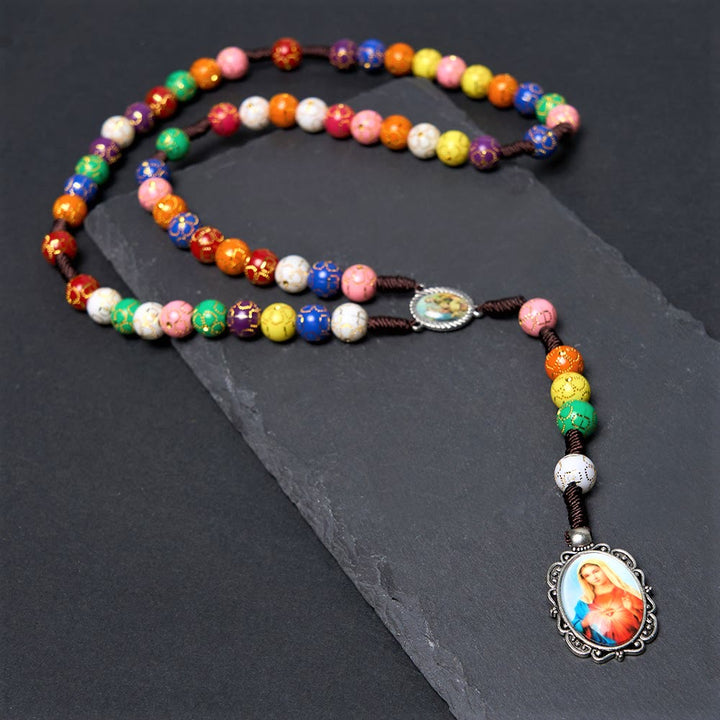 Our Lady of Mercy & Crucifix of 8 mm Round Multicolor Acrylic Nylon Cord Rosary - image 3