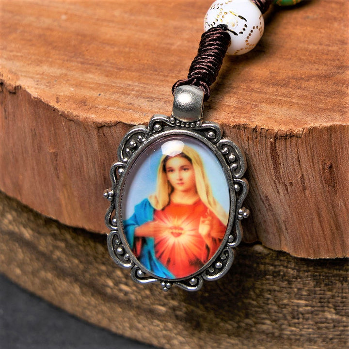 Our Lady of Mercy & Crucifix of 8 mm Round Multicolor Acrylic Nylon Cord Rosary - image 4