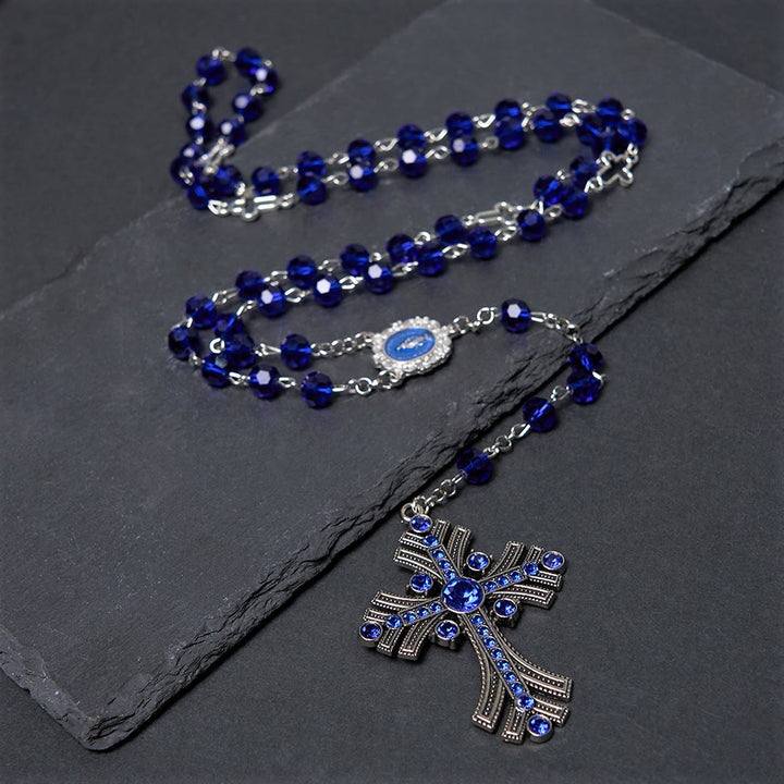 Christianartworkshop Miraculous Medal & Cross of 8 mm Polyhedron Blue Crystal Alloy Chain Rosary - image 8