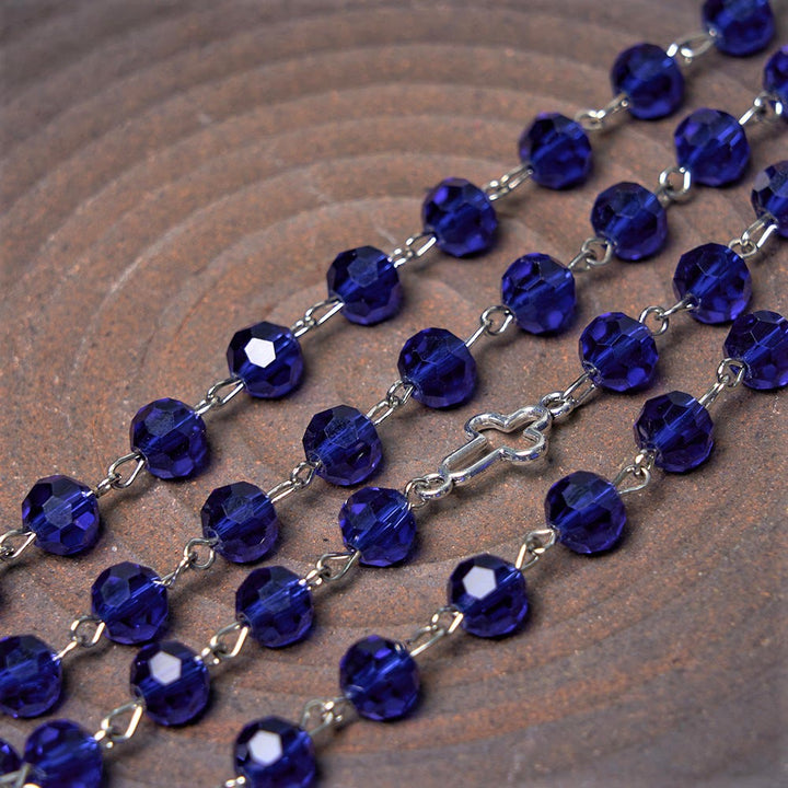 Miraculous Medal & Cross of 8 mm Polyhedron Blue Crystal Alloy Chain Rosary - image 8