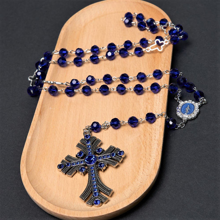 Christianartworkshop Miraculous Medal & Cross of 8 mm Polyhedron Blue Crystal Alloy Chain Rosary - image 10
