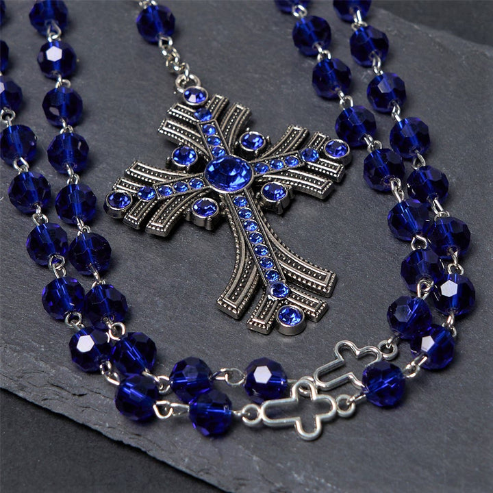 Miraculous Medal & Cross of 8 mm Polyhedron Blue Crystal Alloy Chain Rosary - image 5